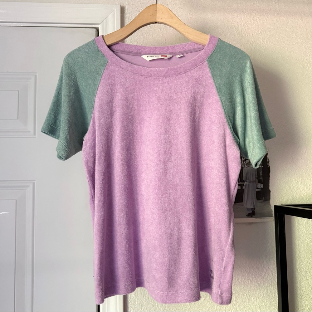 THOMAS MAIER x UNIQLO lavender‎ lilac green terry cloth color block tee